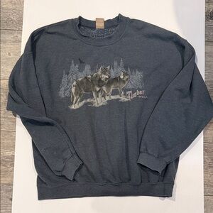 George Men's Crewneck Sweater - Navy with Wolf Graphic